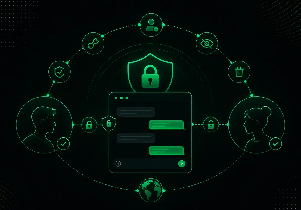Visual representing secure encrypted private messaging on Kissend